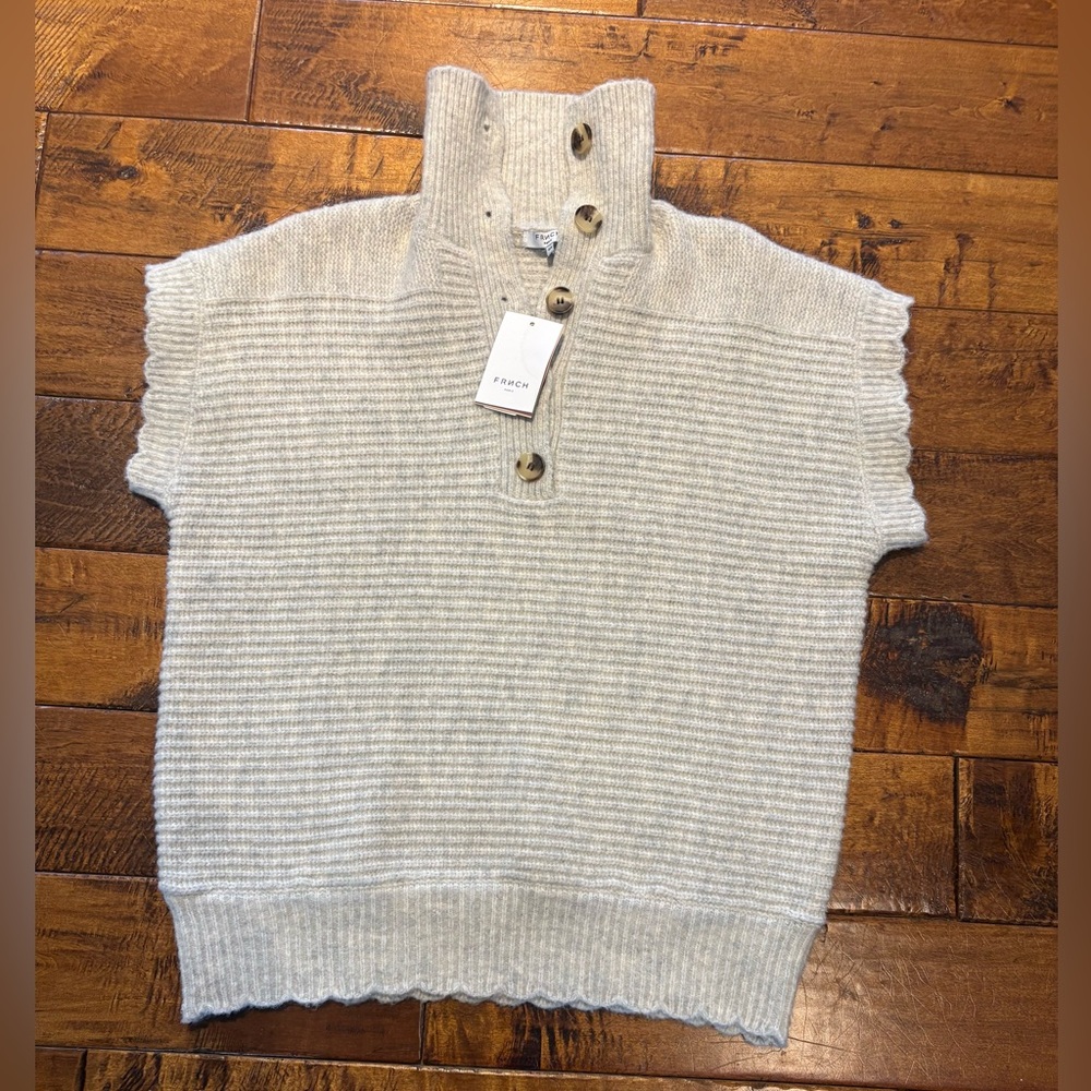 FRNCH Anthropologie gray Ribbed Button-Front Neck Sweater Vest